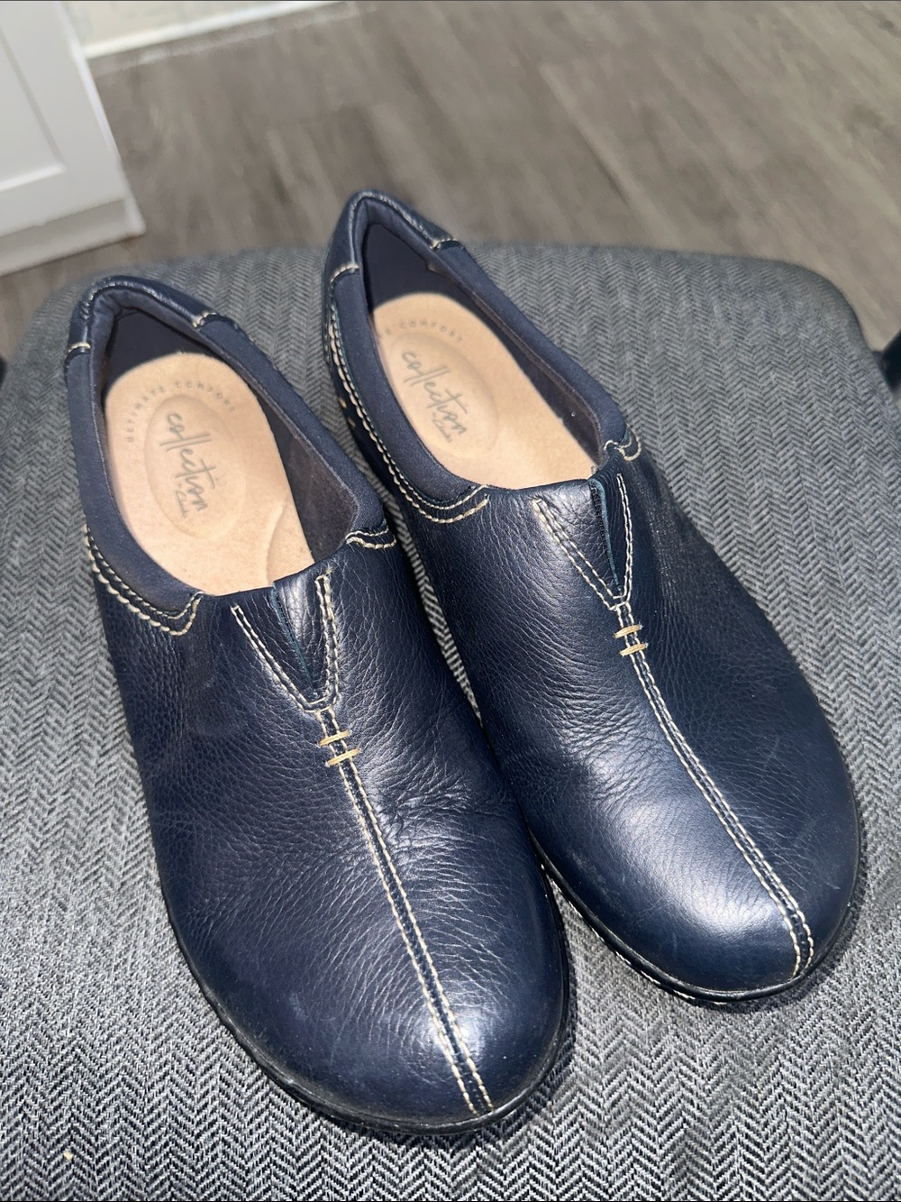 Clarks Navy Leather Slip-On Loafers